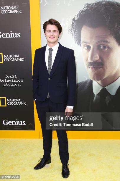 Actor Eugene Simon attends the Los Angeles Premiere Screening of National Geographics 'Genius' the Fox Theater on April 24, 2017 in Los Angeles,...
