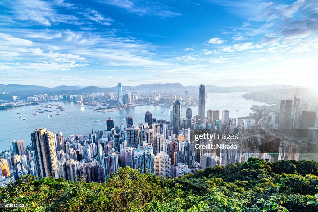 Skyline de Hong Kong au lever du soleil