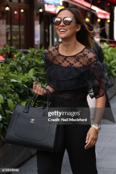 Myleene Klass seen at the Global Radio Studios on April 25, 2017 in London, England.