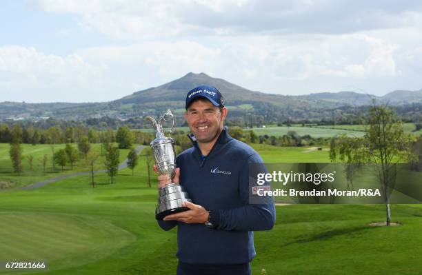 Padraig Harrington of Ireland with the Claret Jug at a media day at Dun Laoghaire Golf Club on April 25, 2017 in Dublin, Ireland.