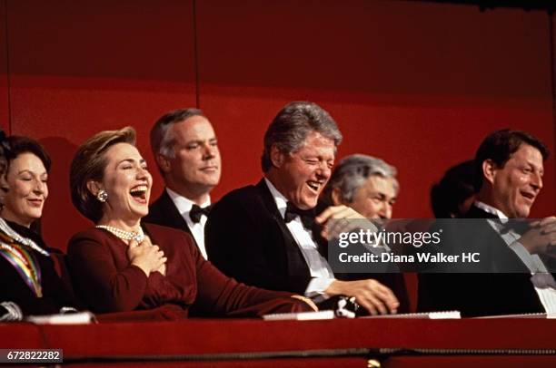 President William Clinton, First Lady Hillary Rodham Clinton and Vice President Al Gore are photographed enjoying the Kennedy Center Honors gala on...