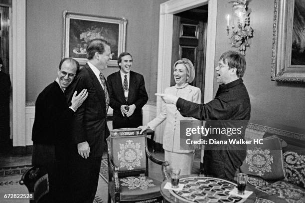 First Lady Hillary Rodham Clinton, DreamWorks chief Jeffrey Katzenberg, Vice President Al Gore, Andy Spahn, of DreamWorks and singer Elton John are...