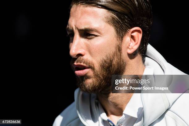 Sergio Ramos of Real Madrid prior to the La Liga match between Real Madrid and Atletico de Madrid at the Santiago Bernabeu Stadium on 08 April 2017...