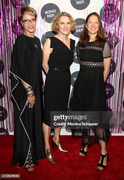 Honorees Leah C. Gardiner, Melissa James Gibson and Louisa Thompson attend the 2017 Soho Rep Spring Gala at The Lighthouse at Chelsea Piers on April...