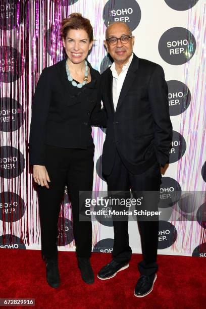 Commissioner of the New York City Mayor's Office of Media and Entertainment Julie Menin and playwright George C. Wolfe attend the 2017 Soho Rep...