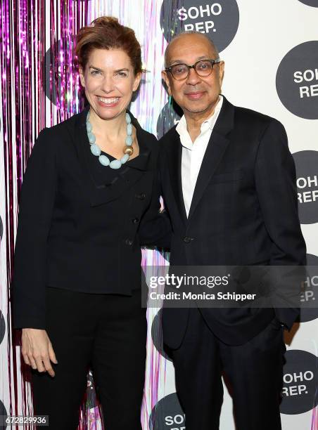 Commissioner of the New York City Mayor's Office of Media and Entertainment Julie Menin and playwright George C. Wolfe attend the 2017 Soho Rep...