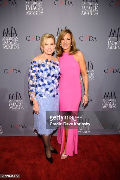 Carolyn Maloney and Paula Zusi arrive at the American Apparel & Footwear Association's 39th Annual American Image Awards 2017 on April 24, 2017 in...