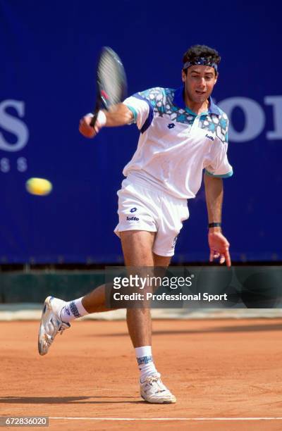Alex Corretja of Spain in action during the Monte Carlo Open tennis tournament at the Monte Carlo Country Club, circa April 1993. Corretja was...