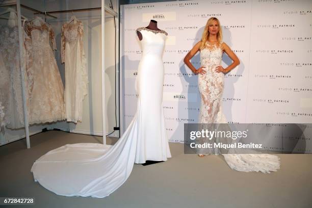 Karolina Kurkova poses during the fiting of Studio St. Patrick - Pronovias as part of the Barceloa Bridal Fashion Week 2017 at Fira Monjuic 2 on...