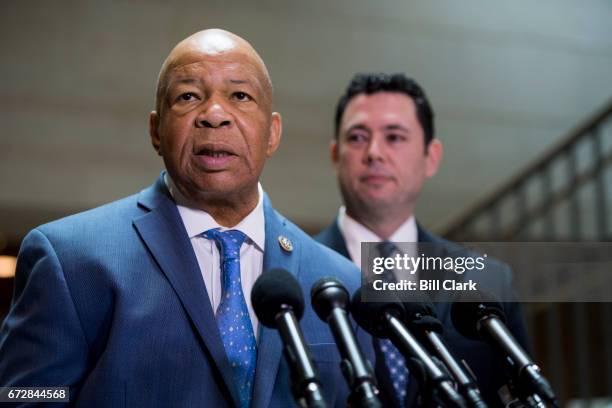 House Oversight Chairman Jason Chaffetz, R-Utah, right, and ranking Democrat Elijah Cummings, D-Md., hold a press conference after a classified...