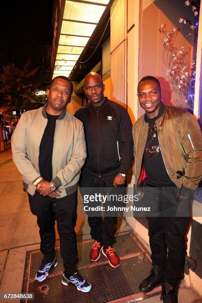 Gene Nelson, Nigel Talley, and K-Mack attend the ANI Ramen House Grand Opening at ANI Ramen House on April 24, 2017 in Jersey City, New Jersey.