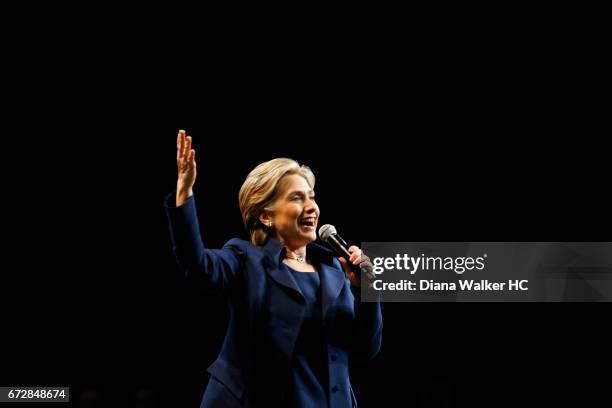 Senator Hillary Rodham Clinton is photographed speaking at the Solutions for the America Economy town hall meeting on February 1, 2008 at San Diego...