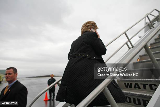 Senator Hillary Rodham Clinton is photographed heading for the State College of Pennsylvania on April 20, 2008 in Johnstown, Pennsylvania. CREDIT...