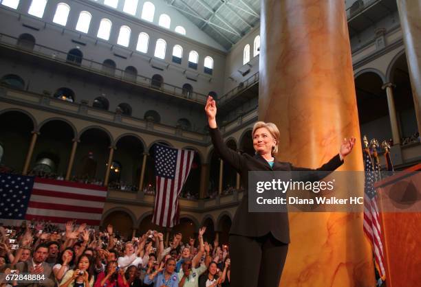 Senator Hillary Rodham Clinton is photographed during her concession speech on June 7, 2008 at the National Building Museum in Washington, DC. CREDIT...