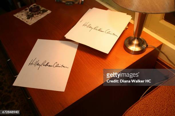 Senator Hillary Rodham Clinton bookplates are photographed at a gathering in a private home on January 27, 2007 in Cedar Rapid, Iowa. CREDIT MUST...