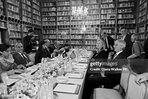 Secretary of State Hillary Rodham Clinton sits across from her Pakistani counterpart Foreign Minister Hina Rabbani Khar, along with delegations from...