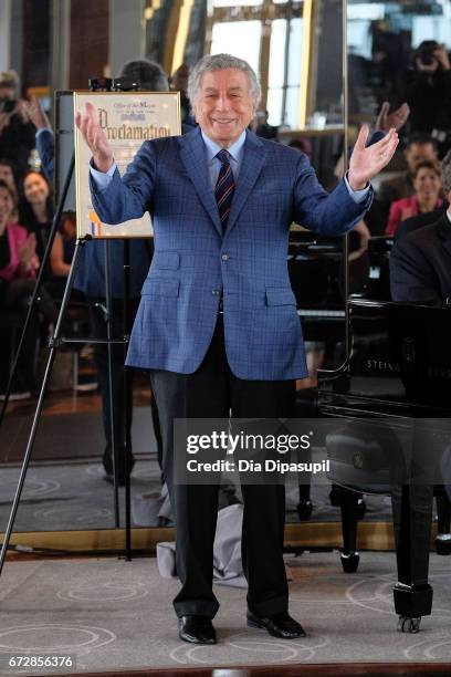 Tony Bennett performs during Ella Fitzgerald's 100th Birthday Celebration & Ella Fitzgerald Day Proclamation at The Rainbow Room on April 25, 2017 in...