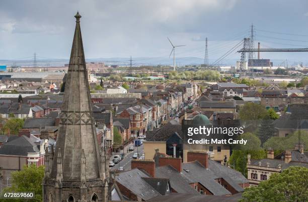 General view of buildings in the city centre on April 25, 2017 in Newport, Wales. The British Prime Minister Theresa May's visit to South Wales today...