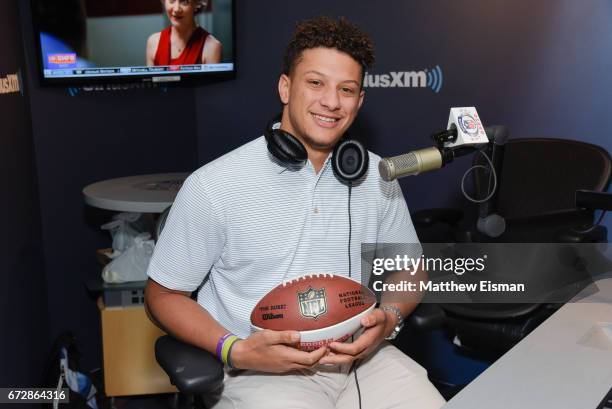 Football quarterback and NFL draft prospect Patrick Mahomes visits SiriusXM Studios on April 25, 2017 in New York City.