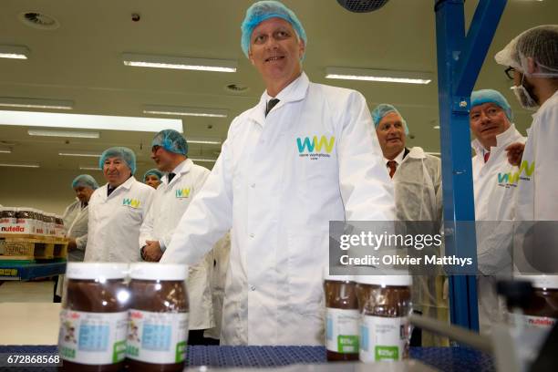 King Philippe of Belgium visits the Wase Werkplaats on April 25, 2017 in Temse, Belgium.