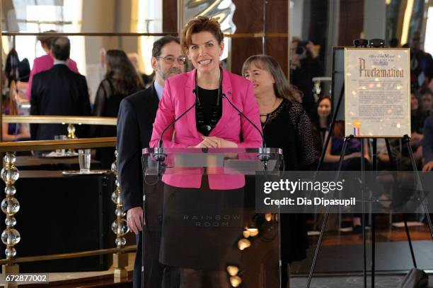 New York City Mayor's Office of Media and Entertainment commissioner Julie Menin speaks onstage during Ella Fitzgerald's 100th Birthday Celebration &...