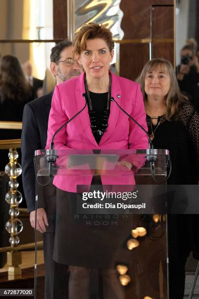 New York City Mayor's Office of Media and Entertainment commissioner Julie Menin speaks onstage during Ella Fitzgerald's 100th Birthday Celebration &...