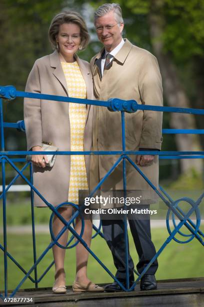 King Philippe of Belgium and Queen Mathilde of Belgium visit the Wissekerke Castle on April 25, 2017 in Kruibeke, Belgium.