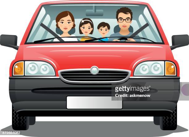 ilustrações de stock, clip art, desenhos animados e ícones de family in a car on a white background - asian family