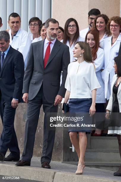 King Felipe VI of Spain and Queen Letizia of Spain visit the University Institute of Tropical Diseases and Public Health of the Canary Island at the...