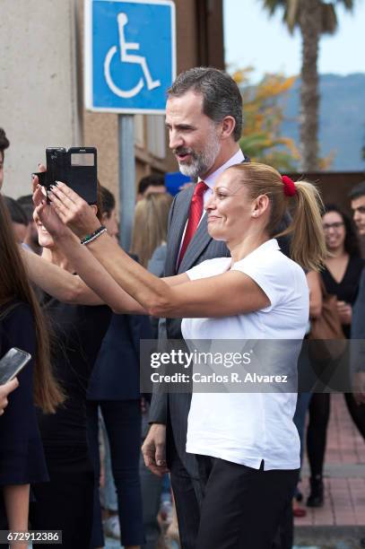 King Felipe VI of Spain visits the University Institute of Tropical Diseases and Public Health of the Canary Island at the La Laguna University on...