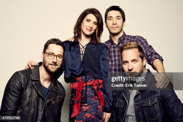 Ryan Eggold, Cobie Smulders Justin Long and Ryan Hansen from 'Literally, Right Before Aaron' pose at the 2017 Tribeca Film Festival portrait studio...