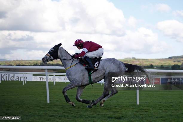Bryan Cooper riding Disko win The Growise Champion Novice Steeplechase at Punchestown racecourse on April 25, 2017 in Naas, Ireland.