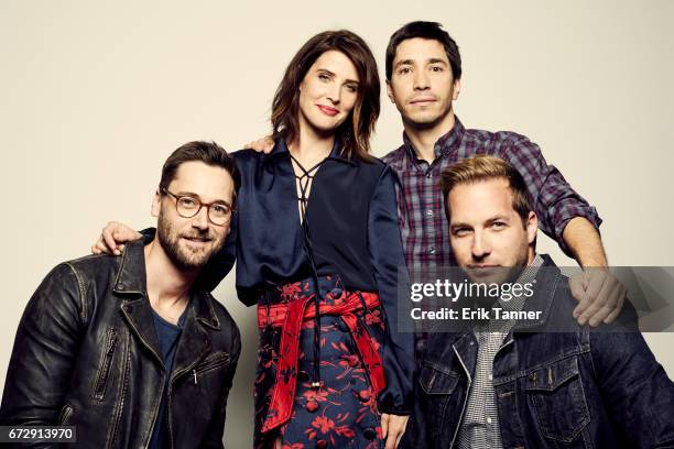 Ryan Eggold, Cobie Smulders, Justin Long and Ryan Hansen from 'Literally, Right Before Aaron' pose at the 2017 Tribeca Film Festival portrait studio...