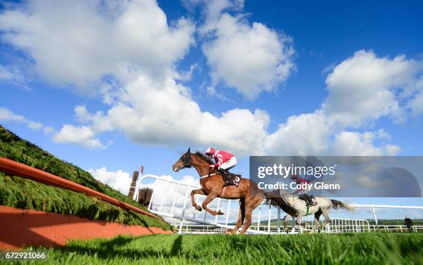 Kildare , Ireland - 25 April 2017; Acapella Bourgeois, with Roger Loughran up, who finished fifth, leads eventual winner Disko, with Bryan Cooper up,...