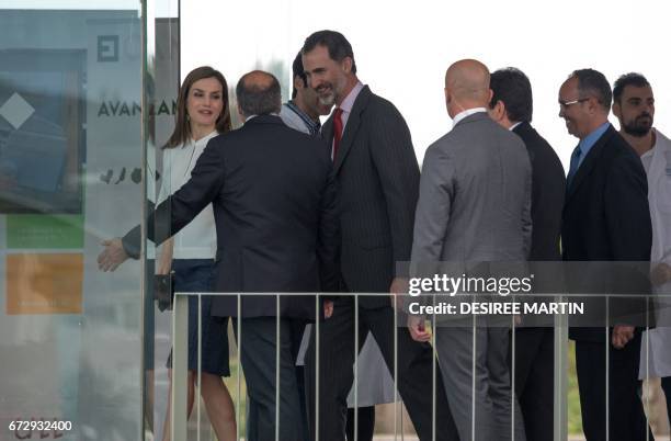 Spain's King Felipe VI and Spain's Queen Letizia visit the laboratories of the University Institute of Tropical Diseases and Public Health and the...