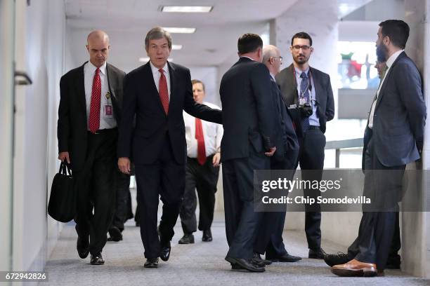 Senate Select Committee on Intelligence member Sen. Roy Blunt arrives for a closed-door meeting in the Hart Senate Office Building on Capitol Hill...