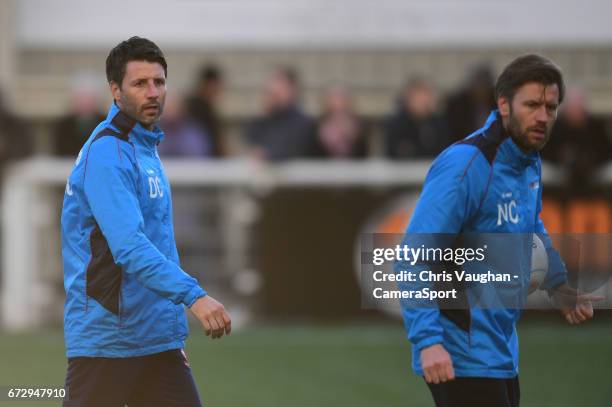 Lincoln City manager Danny Cowley and Nicky Cowley during the pre-match warm-up prior to the Vanarama National League match between Maidstone United...