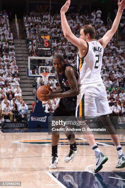 Jamal Crawford of the LA Clippers drives to the basket against the Utah Jazz during Game Four of the Western Conference Quarterfinals during the 2017...