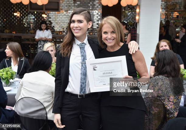 Winner, Eli Erlick and CWOTY Mentor, news anchor Katie Couric attend the Glamour and L'Oreal Paris 2017 College Women of the Year Celebration at La...