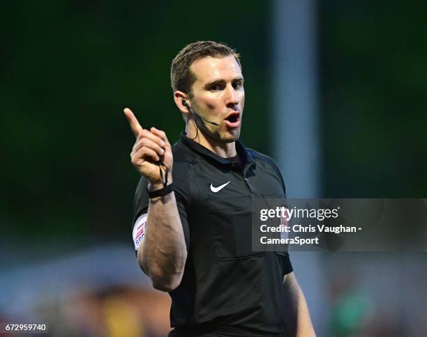 Referee Constantine Hatzidakis during the Vanarama National League match between Maidstone United and Lincoln City at Gallagher Stadium on April 25,...