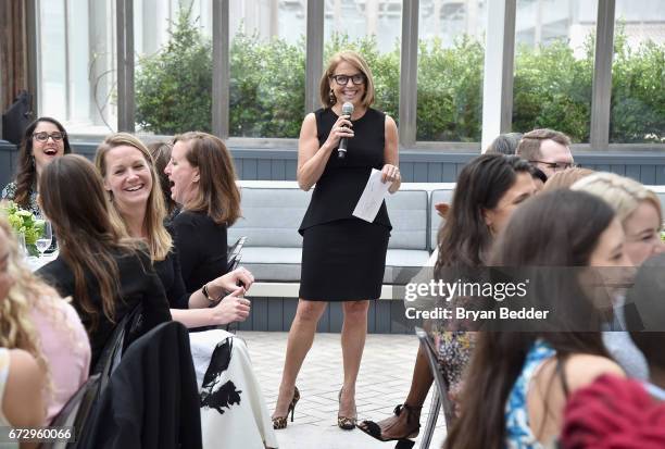 Mentor, news anchor Katie Couric speaks to guests during the Glamour and L'Oreal Paris 2017 College Women of the Year Celebration at La Sirena on...