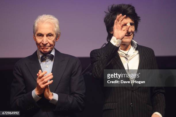 Charlie Watts and Ronnie Wood of The Rolling Stones accept the award for Album Of The Year: Public Vote for their album 'Blue & Lonesome' at the Jazz...
