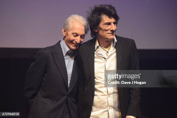 Charlie Watts and Ronnie Wood of The Rolling Stones accept the award for Album Of The Year: Public Vote for their album 'Blue & Lonesome' at the Jazz...