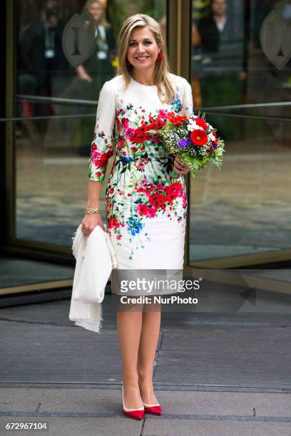 Queen Maxima of the Netherlands poses for a picture upon her arrival at the Woman 20 Summit in Berlin, Germany on April 25, 2017. The event, which is...
