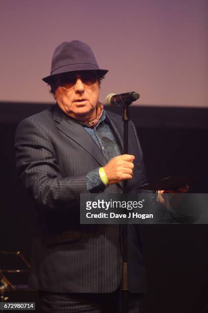 Van Morrison presents the award for the PPL Lifetime Achievement Award at the Jazz FM Awards 2017 at Shoreditch Town Hall on April 25, 2017 in...