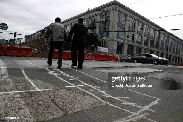 Spray paint marks a street where repairs will be made on April 25, 2017 in San Francisco, California. According to a analysis brief commissioned by...