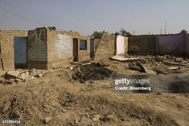 Home destroyed by massive floods stands in the village of Cajamarquilla, Chosica district in Lima, Peru, on Saturday, April 22, 2017. Peru's Finance...