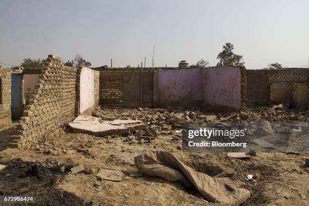 Home destroyed by massive floods stands in the village of Cajamarquilla, Chosica district in Lima, Peru, on Saturday, April 22, 2017. Peru's Finance...