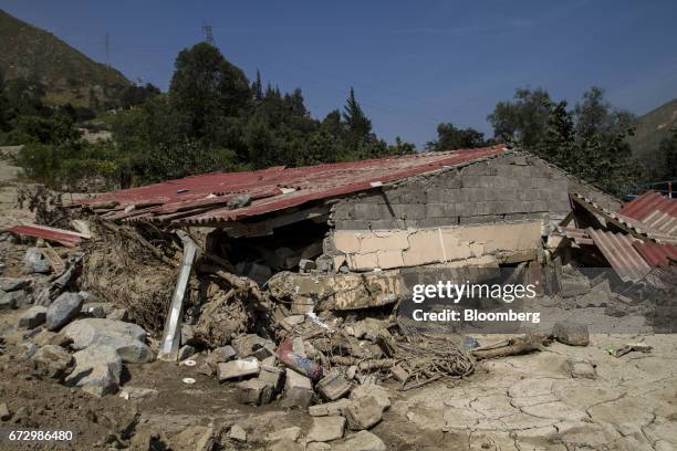 Home destroyed by massive floods stands in the town of Barba Blanca, Huarochiri Province, in Lima, Peru, on Saturday, April 22, 2017. Peru's Finance...