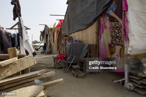 Tents stand at a temporary housing camp near the destroyed village of Cajamarquilla, Chosica district in Lima, Peru, on Saturday, April 22, 2017....